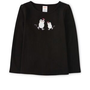 Girls Gymboree Embroidered Skating Penguin Top 3T black